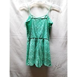 Extremely Me Girls Boho Lace Flounce Top Romper Mint Green Spaghetti Strap 10/12